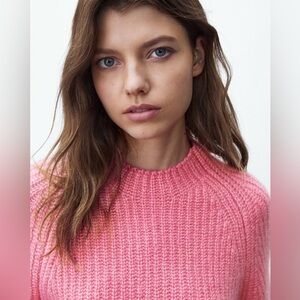 Massimo Dutti Italian Yarn knit sweater Wool Blend Pink S